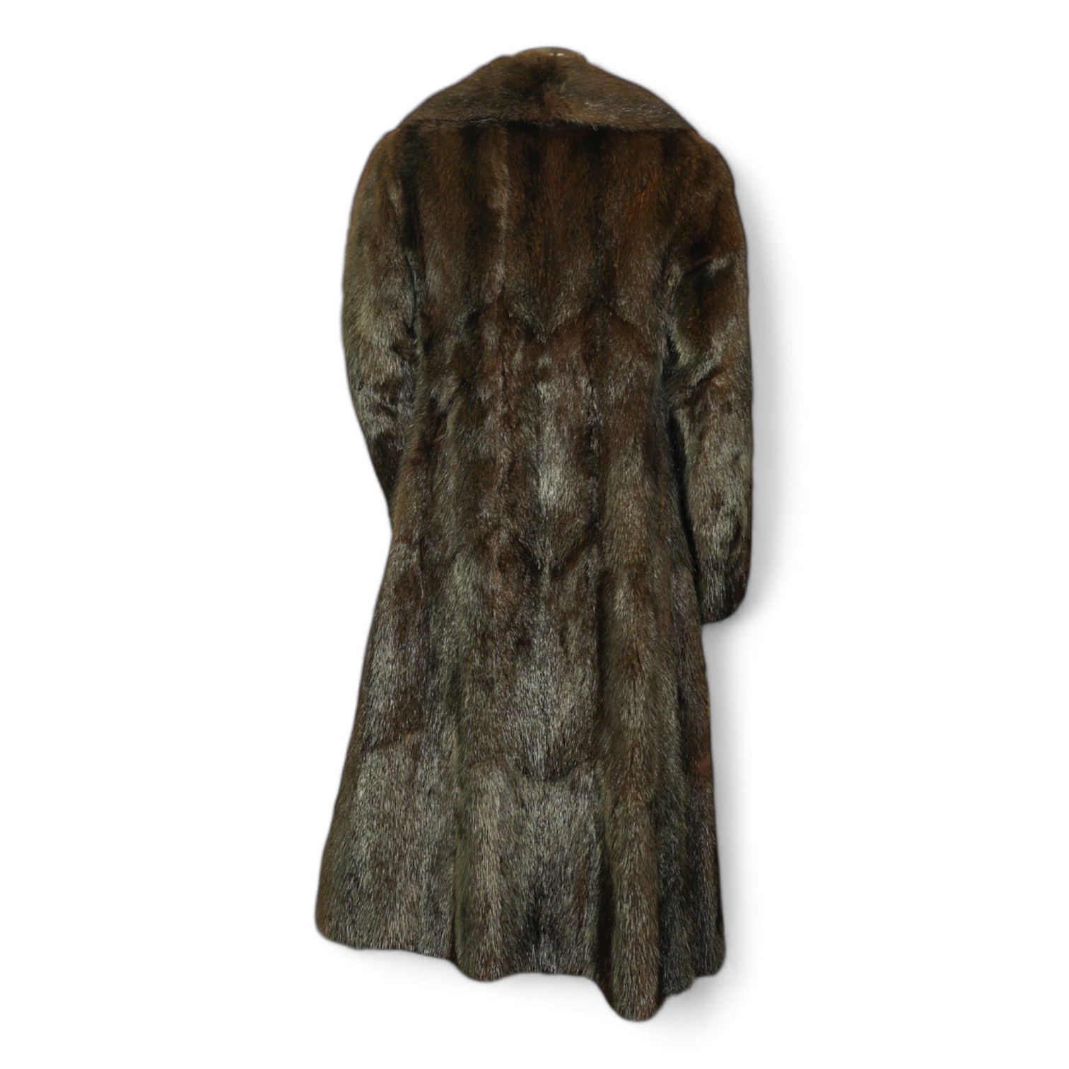 A musquash fur full length coat, a musquash fur three quarter length coat and a mink fur bolero, all approx. size 12